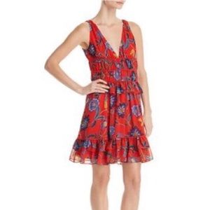 Rebecca Minkoff Lucille Flounced Tiered Floral Print Pom Pom Dress size Small